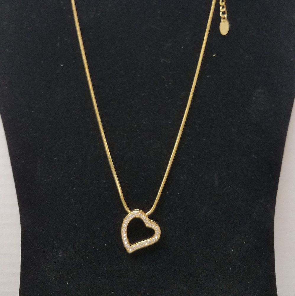Gold 26 inch chain with Swarovski crystals heart.